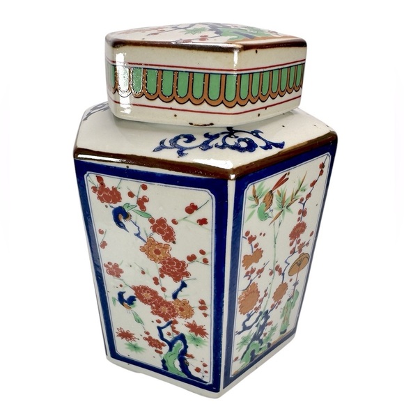 Vintage The Toscany Collection Japan Loose Tea Jar Holder Hexagon Asian Floral - Picture 2 of 10